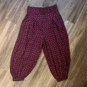 Anthropology Red Blue Print High Waisted Harem Pants